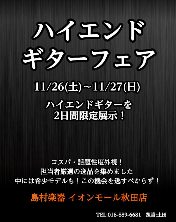 11/26～27】ハイエンドギターフェア開催決定！｜島村楽器 イオンモール