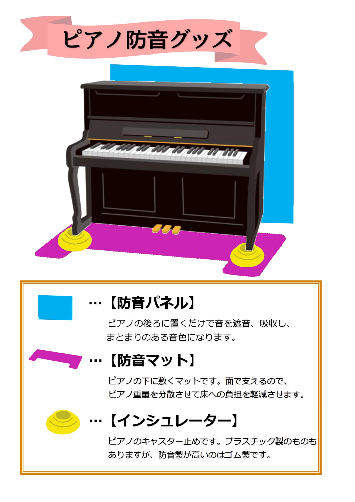 ピアノ　アップライトピアノ　インシュレーター　足台