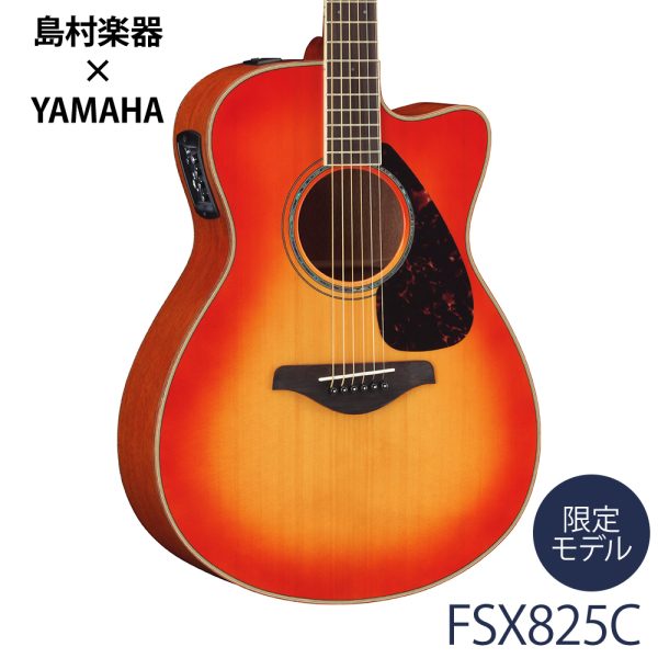 FSX825C AB(オータムバースト)<br />
￥ 78,100 税込<br />
<br />
YAMAHA×島村楽器のコラボレーションモデル。新設計のボディ内部構造によりコンパクトなサイズから想像を超える豊かなサウンドが魅力。扱いやすいSYSTEM66プリアンプを搭載したトータルバランスのよいエレアコ。