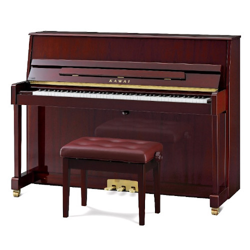 KAWAI K-114SN<br />
高さ113cmのコンパクトサイズ。鍵盤の指触りの良さと、輪郭のはっきりしたサウンドを持つピアノ。<br />
￥698,000(税込)